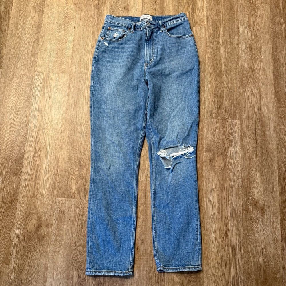 Abercrombie & Fitch The 90s Slim Straight High Rise Jeans Distressed Knee Sz 30